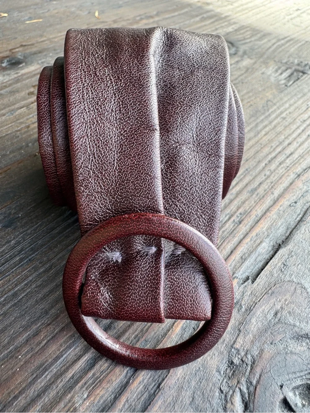Wide Brown Leather Round-Buckle Waist Belt